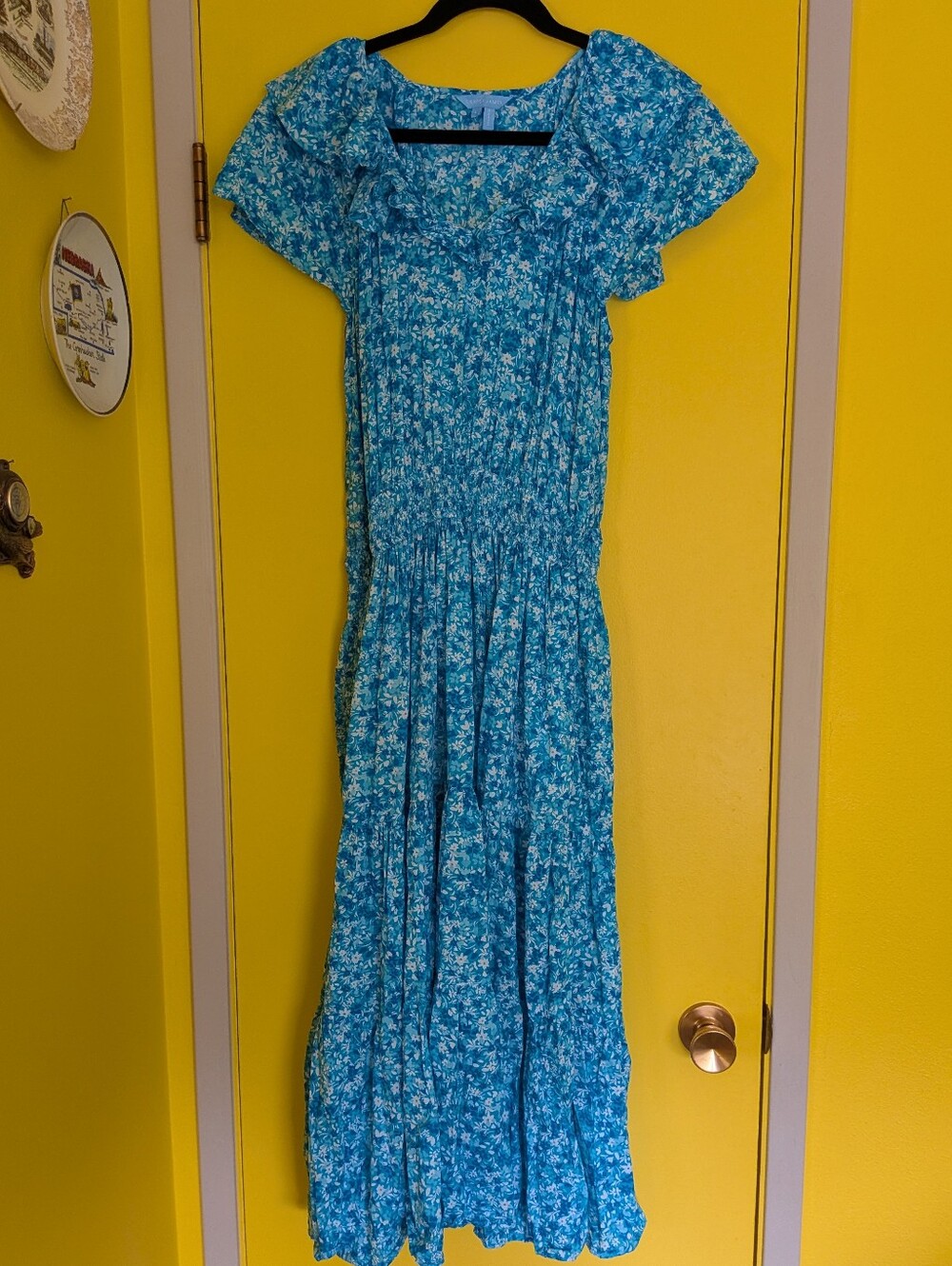 Draper James Aqua and White Floral Maxi Dress
